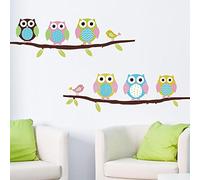Wise Owls Wall Decal, Happy Owls Wall Sticker Removable Self-Adhesive Mural Art Decals Vinyl Home Decoration DIY Living Bedroom Office Décor Wallpaper Kids Room Gift, Multi-Colour