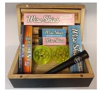 Wise Skies Black Wooden Rolling Box Gift Set Papers Tips Crusher Tube