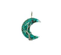 Wise Skies Crystal Crescent Moon Pendant Necklace - Tree of Life Wire Wrapped Resin Stone Crystal Pendant with Adjustable Cord - Choice of Gemstone Design