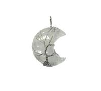 Wise Skies Crystal Crescent Moon Pendant Necklace - Tree of Life Wire Wrapped Resin Stone Crystal Pendant with Adjustable Cord - Choice of Gemstone Design