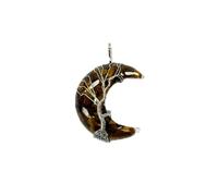 Wise Skies Crystal Crescent Moon Pendant Necklace - Tree of Life Wire Wrapped Resin Stone Crystal Pendant with Adjustable Cord - Choice of Gemstone Design