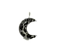 Wise Skies Crystal Crescent Moon Pendant Necklace - Tree of Life Wire Wrapped Resin Stone Crystal Pendant with Adjustable Cord - Choice of Gemstone Design