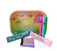 Wise Skies Cute Rolling Tray Accessories Set Pink Blue Papers Tips and Cone Holders