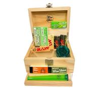 Wise Skies Green Natural Mini Rolling Box Set - Portable Rolling Storage Kit with Papers, Tips, Crusher, Cone Holder Giftset