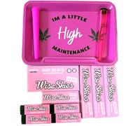 Wise Skies High Maintenance Small Rolling Tray Bundle With Instant Rolling Kit Pink King Size Slim Rolling Papers 1 1/4 and Perforated Tips (12 Items)