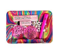 Wise Skies Make Love Not War Pink Rolling Tray Bundle Set With Pink King Size Slim Rolling Paper Rolling Tips Holder and Crusher for Cigarette Rolling Accessories Gift