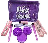 Wise skies Metal Purple rolling papers tray set don't panic it's organic tray gift set with accessories, Paper doob tube and crusher