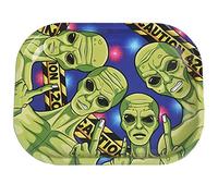 Wise Skies Metal Rolling Tray Smoking Accessories Characters Rolling Papers Rolling Tip Small (Caution Alien - Small)