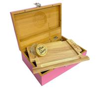 Wise Skies Pink Bamboo Extra Large Rolling Box Set - Premium Storage Organizer with Inner Tray, Compartments & Glass Storage Jar - Smoke & Lifestyle Accessory Box