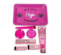 Wise Skies Pink High Maintenance Rolling Tray Set Choose Your Crusher Rolling Papers Tips Cone Holder Pre-Rolled V-Holder (55mm Set)