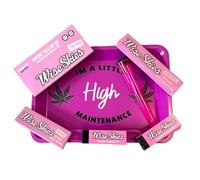 Wise Skies Pink High Maintenance Rolling Tray Set With Pink Instant Rolling Kit and King Size Slim Papers Perforated Tips rolling bundle Kit Accessories (7 Items)