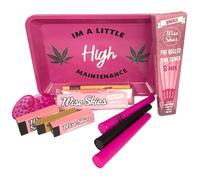 Wise Skies Pink High Maintenance Small Rolling Task Tray Set Pink Pre Rolled Cones Doob Tube