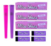 Wise Skies Pink King Size Slim Papers & Purple Tips Bundle Set | 3 Paper Packs 4 Purple Rolling Tip Packs & 2 Storage Tubes