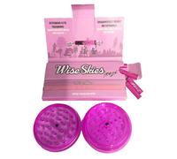 Wise Skies Pink King Size Slim Rolling Papers With Purize Activated Carbon Filter Tips and No,1 Crusher Bundle For Smokers Girly Rolling Paper Bundle