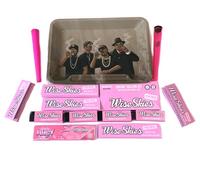 Wise Skies Pink Rappers Rolling Tray Set With Pink King Size Slim Rolling Papers Instant Rolling Kits 1 1/4 Paper Holder Cone (14 Items)