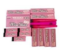 Wise Skies Pink Rolling Paper and Rolling Tips Bundle With Instant Rolling Kit Built-In Tray and Cone Holders For Smoking Rolling Accessories (16 Items)