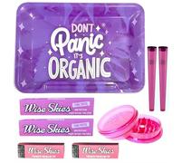 Wise Skies Rolling Kit with Medium Tray Pink Prep Tool King Size Natural Papers Pre Rolled Cones and Filter Tips Gift Set