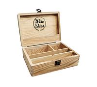 Wise Skies Wooden Rolling Box - Boxes with Hinged Lids Rolling Tray Storage (Large - Natural)