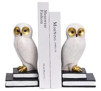 Wise White Snow Owl Book Ends Decorative Unique Cute Bookends For Kids Home Office Decor Book Shelf Holder Modern Fun Resin Animal (NP1)