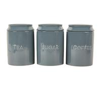 WiseAccordio Set of 3 Retro Shape Canisters Dark Grey Ceramic Kitchen Canisters Tea Coffee Sugar Canisters with Air Tight Lid, Kitchen Storage Jars Set,Vintage Storage Jars with Lids
