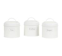 WiseAccordio Set of 3 Storage Canisters White, Kitchen Canisters Tea Coffee Sugar Canisters with Air Tight Lid, Kitchen Storage Jars Set,Vintage Metal Storage Jars with Lids