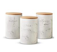 WiseAccordio Stunning Ceramic Marble Effect Set of 3 Effect Kitchen Canisters Tea Coffee - Sugar Jar| Kitchen Storage Set |Airtight Lids