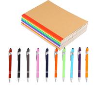 Wisebom 10 Pack Notepad, 1.0 mm Retractable Stylus Pens Notebook Kraft Notebooks A5 with 10 Pieces Retractable Ball Point Pen for Touch Screens Daily Work School Writing Stationery Office Supplies