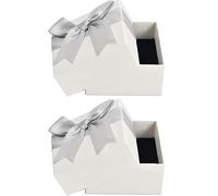 Wisebom 2 PCS Small Gift Boxes, White Kraft Jewellery Gift Boxes, Favour Box with Lid for Ring Bracelet Earring Necklace, Boxes with Ribbon Bow Knot for DIY Wedding and Party Gifts or Present