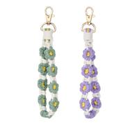 Wisebom 2Pcs Daisy Keyrings, 20cm Flower Wristlet Keychain Exquisite Handmade Braided Keychain Crochet Boho Keychain for Women Cute Wristlet Keychain Strap Handmade Macrame Keychain for Key and Wallet
