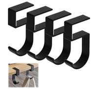 Wisebom 4Pcs Handbag Hooks Portable Bag Holder for Table Clamp-on Desk Schoolbag Hook Aluminium Desk Mount Nail Free Headphones Holder for Table (Black)