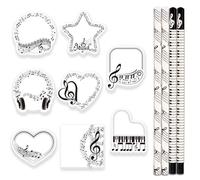 Wisebom 8Pcs Music Themed Sticky Notes with 4Pcs Music Note Pencil, Self-Adhesive Musical Writing Notepads, HB Standard Pencil, Music Stationery for Music Teacher Appreciation Gifts Home Office School