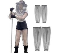 Wisebom Anti-Mosquito Head Net Set, Breathable Mosquito Arm Sleeves Mosquito Leg Sleeves, Midge Head Net Cover Fine Face Mesh with Storage Bag for Outdoor Camping Fishing (Gray)