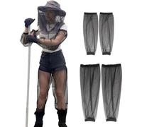 Wisebom Anti-Mosquito Head Net Set, Breathable Mosquito Arm Sleeves Mosquito Leg Sleeves, Midge Head Net Cover Fine Face Mesh with Storage Bag for Outdoor Camping Fishing (Black)