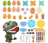 Wisebom Dinosaur Color Dough Kitchen Creation Set 47 Pcs Deluxe Dough Play Set Noodle Maker Machine Toy Food Modeling Pretend Play Toys for Boys Girls Kids Ages 3+ (12 Colors Dough)