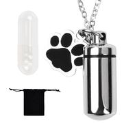 Wisebom Dog Ashes Urns Keepsake Keyring, Pet Hair Memorial Necklace, Stainless Steel Cat Cremation Urn Jewellery, Dog Paw Charm Keychain Ashes Holder Cylinder Locket Pendant (Necklace)