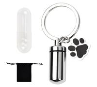 Wisebom Dog Ashes Urns Keepsake Keyring, Silver Pet Hair Memorial Keyring Stainless Steel Dog Cremation Urn Jewellery, Dog Paw Charm Keychain Ashes Holder Cylinder Locket Pendant (Keyring)