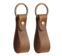 Wisebom Genuine Leather Keychain Vintage Keyring Strap, 2Pcs Cowhide Car Key Fob Holder, Universal Home Key Lanyard with Anti-Lost Copper Loop Zipper Puller for Men Women (Brown)