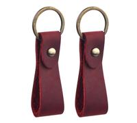 Wisebom Key Ring Genuine Leather High Quality 2 Pieces Key Rings Metal with Leather Strap Key Ring Leather Lanyard Key Holder Car for Men and Women, red, 8*2.5*1cm