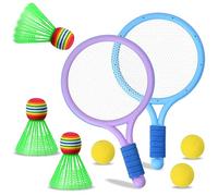 Wisebom Kid Tennis Racket Sets, 2 Plastic Badminton Racket with 3 Badminton and 3 Tennis Balls, Children Tennis Racquet for Boys Girls Leisure Sport Tennis Badminton Beach Outdoor Training Play