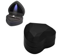 Wisebom Ring Box With LED Light, 7.2×6.6×4.5cm Heart Shape engagement ring box with velvet lining, Elegant minimalist ring box for weddings Valentine's Day and anniversaries, Black