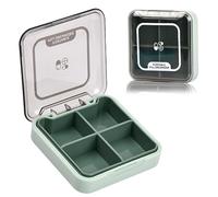 Wisebom Small Pill Box Organizer Mini Travel Medicine Storage Case, BPA Free Portable Tablet Container Holder Moistureproof, 4 Large Capacity Compartments for Vitamins Supplements (Green)