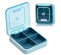 Wisebom Small Pill Box Organizer Mini Travel Medicine Storage Case, BPA Free Portable Tablet Container Holder Moistureproof, 4 Large Capacity Compartments for Vitamins Supplements (Blue)