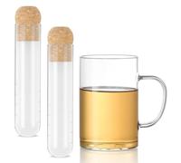 Wisebom Tea Glasses Tea Strainer Set Made of Borosilicate Glass, 500 ml Drinking Glasses with Handle and Lid + 2 Glass Tea Filters with Cork, Tea Cup, Coffee Glasses, Water Glasses for Hot and Cold