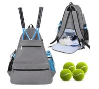 Wisebom Tennis Backpack, Large Capacity Racket Bags Unisex with Shoe Compartment and Multi-Pocket Holds Tennis Rackets Pickleball Rackets Badminton Rackets Squash Rackets Balls and Shoes (Grey)