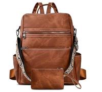 Wisebom Women Backpack, Waterproof Anti-Theft Lightweight PU Leather Fashion Rucksack Large Capacity Multi-pocket Multi Compartments Backpack with a Small Bag and an Adjustable Shoulder Strap (Brown)