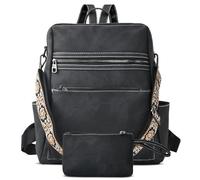 Wisebom Women Backpack, Waterproof Anti-Theft Lightweight PU Leather Fashion Rucksack Large Capacity Multi-pocket Multi Compartments Backpack with a Small Bag and an Adjustable Shoulder Strap (Black)