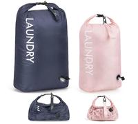 WiseBoy Compression Laundry Bag 2 Pack, Pump-Free Space Saving Travel Laundry Bag, Waterproof Odor-Resistant Dirty Clothes Bag for Suitcase, Wet Dry Gym & Swim Organizer (Navy Blue & Pink)