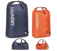 WiseBoy Compression Laundry Bag 2 Pack, Pump-Free Travel Laundry Bag for Dirty Clothes, Waterproof Wet Dry Bag, Space Saving Packing Organizer for Suitcase, Gym & Swim (Navy Blue & Orange)