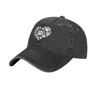 Wisedeal Women's Love Paw Print hat Adjustable Washed Vintage Baseball Cap for Mom Dad, Paw Print Heart-black, One Size