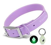 Wisedog Waterproof Dog Collar, Adjustable Soft Rubber Coated Webbing, Odor-Proof and Easy to Clean for Small Medium Large Dogs, with Airtags Case(L|15"-19" × 1 in, Lilac)